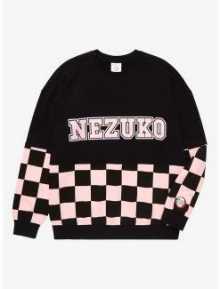 Anime Demon Slayer: Kimetsu No Yaiba Nezuko Checkered Panel Crewneck - BoxLunch Exclusive