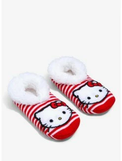 Anime Sanrio Hello Kitty Striped Fleece Slipper Socks - BoxLunch Exclusive