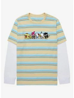 Anime Sanrio Kawaii Mart Group Portrait Striped Layered Long Sleeve T-Shirt - BoxLunch Exclusive